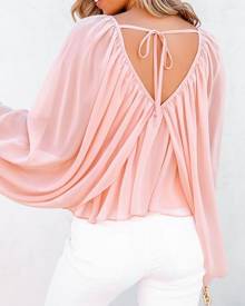 chicme Tied Detail Backless Ruched Batwing Sleeve Top