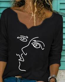 chicme Abstract Figure Print Long Sleeve Top