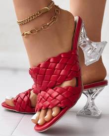 chicme Double Braided Strap Clear Pyramid Heels