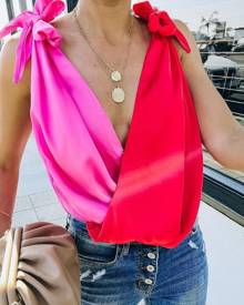 chicme Colorblock Tied Detail Sleeveless Wrap Top