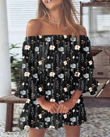 chicme Floral Print Off Shoulder Casual Dress