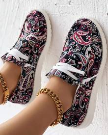 chicme Paisley Print Lace-up Casual Slip-On
