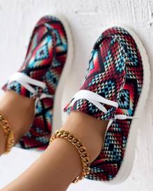 chicme Aztec Geometric Print Lace-up Casual Slip-On