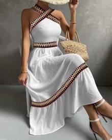 chicme Geometric Print Patchwork Sleeveless Maxi Dress