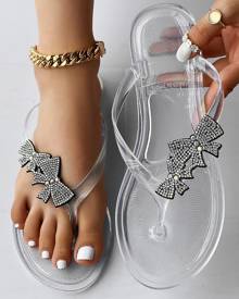 chicme Rhinestone Bowknot Pattern Flip Flops Summer Sandals