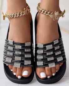 chicme Braided Rhinestone Outdoor Slippers Summer Sandals