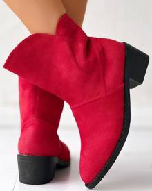 chicme Suede Point Toe Chunky Heel Knight Boots