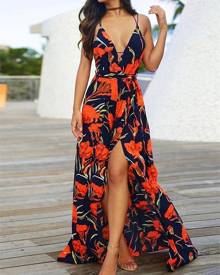 ivrose Stylish Printed High Slit Slip Maxi Dress