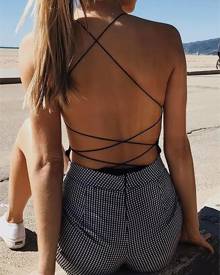 ivrose Lace-up Backless Cami Bodysuit