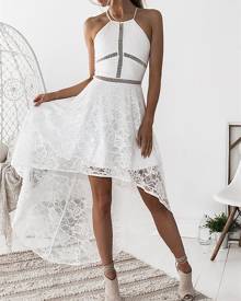 crochet lace irregular dip hem slip dress