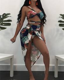 ivrose Tropical Print Revisible Bandage Slinky Bikini Set