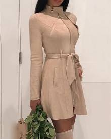 Trendy Zipper Front Pocket Design Belted Coats Trendy Zipper Front Pocket Design Belted Coats
