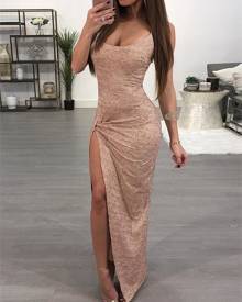 ivrose Glittering High Slit Maxi Slip Dress