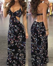 ivrose Vintage Women Floral Maxi Slip Dress