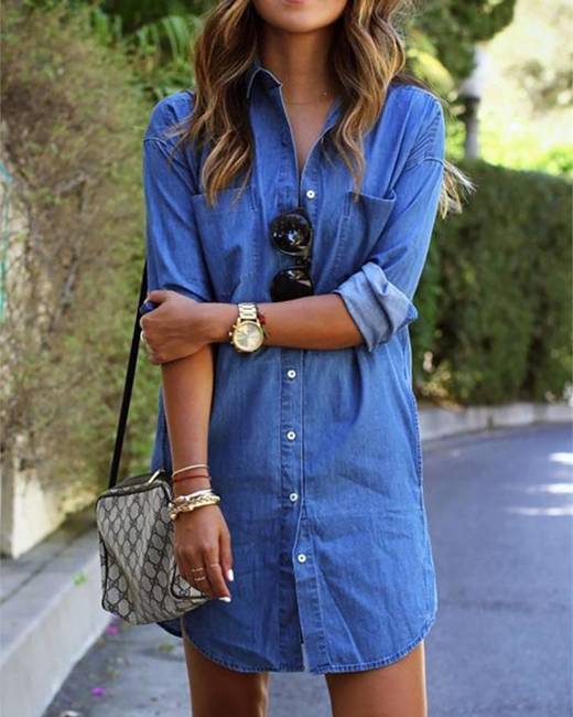 Denim shirt dress - Light denim blue - Ladies | H&M IN