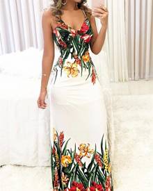 ivrose Floral Print Deep V Slip Maxi Dress