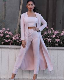 3pcs solid cardigan coat with top and pants