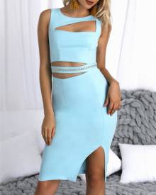 ivrose Cut Out Chains Embellished Slit Bodycon Dress