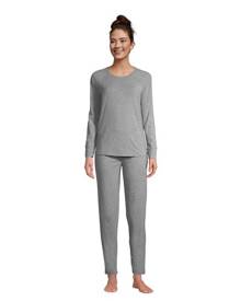 lands end Brushed Jersey Slim Leg Loungewear Pyjamas, Women, Size: 14-16 Petite, Grey, Rayon-blend, by Lands' End