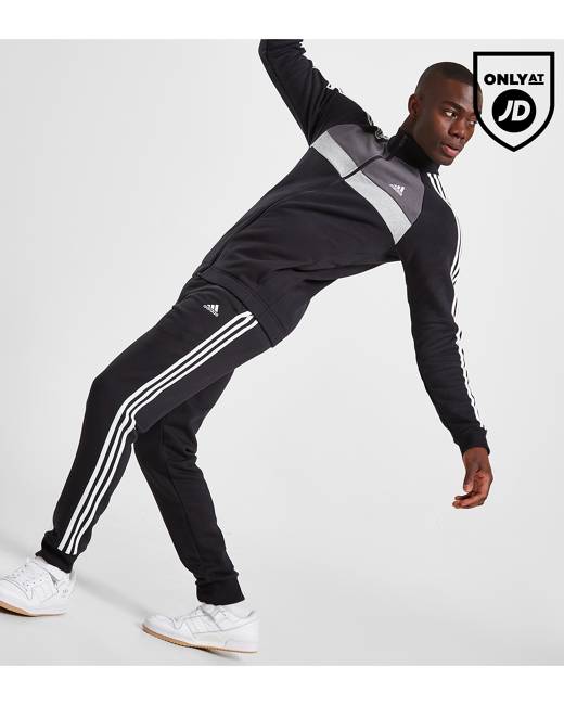 adidas Sportswear 3 stripe tracksuit in black