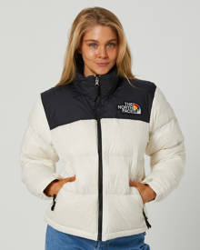 Women's Puffer Padded Jacket Grey Colour Block North Face Inspired –