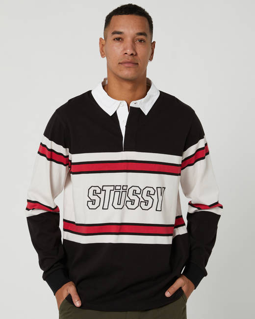 Stussy ODyed Stripe Long Sleeved Rugby Shirt Charcoal 