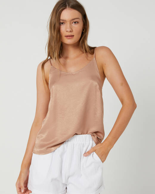 Brown Two Tone Micro Rib Strappy Cropped Cami Top