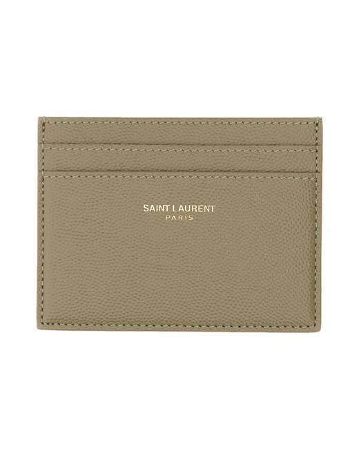 YSL Grain de Poudre Leather Card Case, Silvertone Hardware