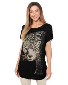 KRISP Womens Loose Batwing T Shirt Animal Tunic Blouse Oversized Long Line Top - Black - Black