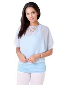 KRISP Womens Oversized Chiffon Blouse Mesh Top Batwing Twin Jersey Vest 2 In 1 Shirt - Blue - Aqua