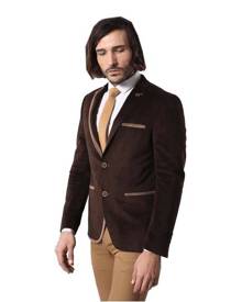 Wessi Mens Part Collar Biella Velvet  Blazer - Brown