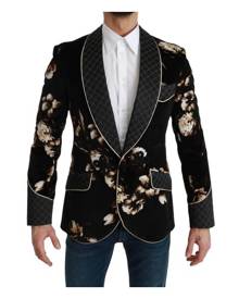 Dolce & Gabbana Black Velvet Floral Jacket Slim Fit Blazer Men Clothing Blazers
