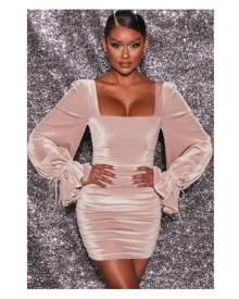 Azura Exchange Pink Velvet Puff Sleeve Mini Dress Women Clothing Mini Dresses