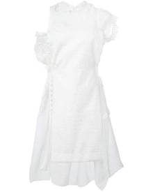 Sacai Lace Trim White Seersucker Dress