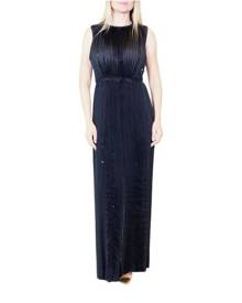 Nina Ricci Black Pleated Sequin Embellished Maxi Silk Gown