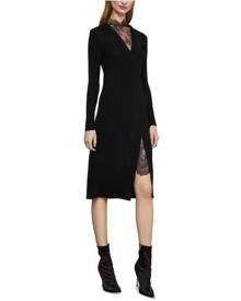 BCBGMAXAZRIA Black Lace-Trim Midi Dress