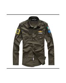 Egomilano Mens Military Army Shirt Long Sleeve Shirt Cargo Button Down Top Dark Green