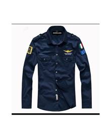 Egomilano Mens Military Army Shirt Long Sleeve Shirt Cargo Button Down Top Navy