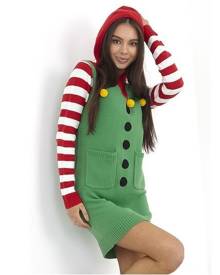 Brave Soul Womens Christmas Elf Jumper Dress (Green) - UT1185