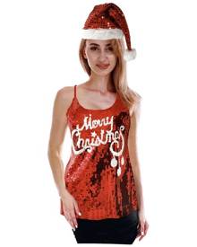 Boutique Retailer Women's Merry Christmas Sequin Singlet Camisole Top