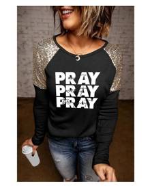 Azura Exchange Pray Graphic Sequin Pullover Top Women Clothing Graphic Tee - Black