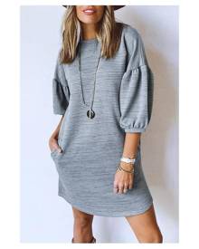 Azura Exchange Grey Puff Sleeve Tunic Dress Women Clothing Mini Dresses - Gray