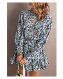Azura Exchange Floral Print Puff Sleeve Ruffled Mini Dress Women Clothing Floral Dresses - Multicolor