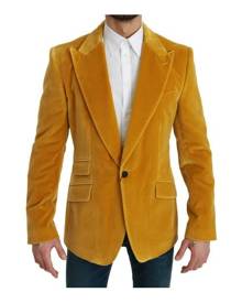 Dolce & Gabbana Yellow Velvet Slim Fit Jacket SICILIA Blazer Men Clothing Blazers