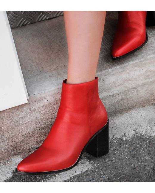 womens red ankle boots low heel