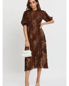 Animal Print Pleated Midi Dress - Ally Fashion Animal Print Pleated Midi Dress - Ally Fashion