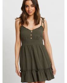 Tie Shoulder Button Front Dress - Ally Fashion Tie Shoulder Button Front Dress - Ally Fashion