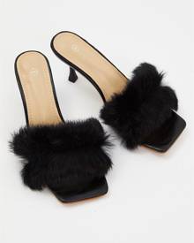 Faux Fur Heel Mules - Ally Fashion