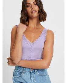 Lace Trim Button Placket Singlet - Ally Fashion Lace Trim Button Placket Singlet - Ally Fashion