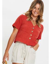 Short Sleeve Linen Boxy Shirt Top - Ally Fashion